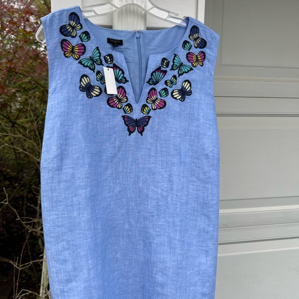 NWT Talbots Pretty Blue Embroidered Butterflies Sleeveless Linen Cotton Blend - Picture 4 of 6